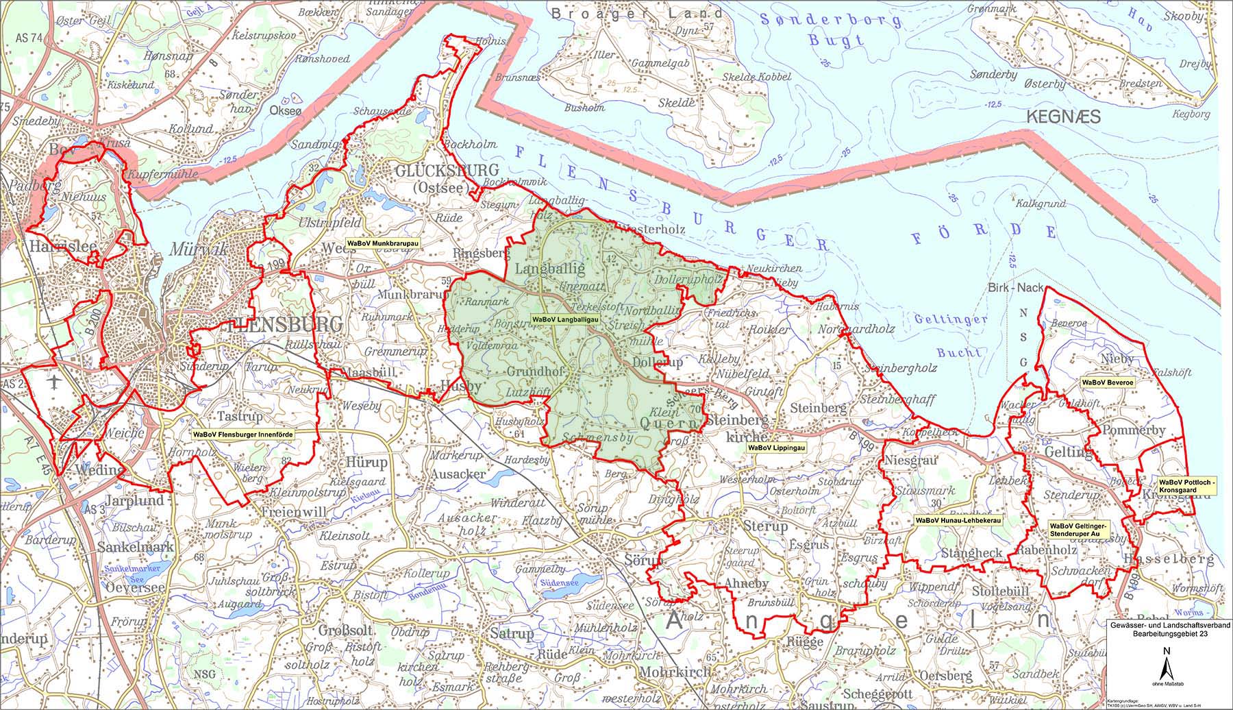 Übersichtskarte Wabov Langballigau Verbandsgebiet des Wasser- und Bodenverband Langballigau